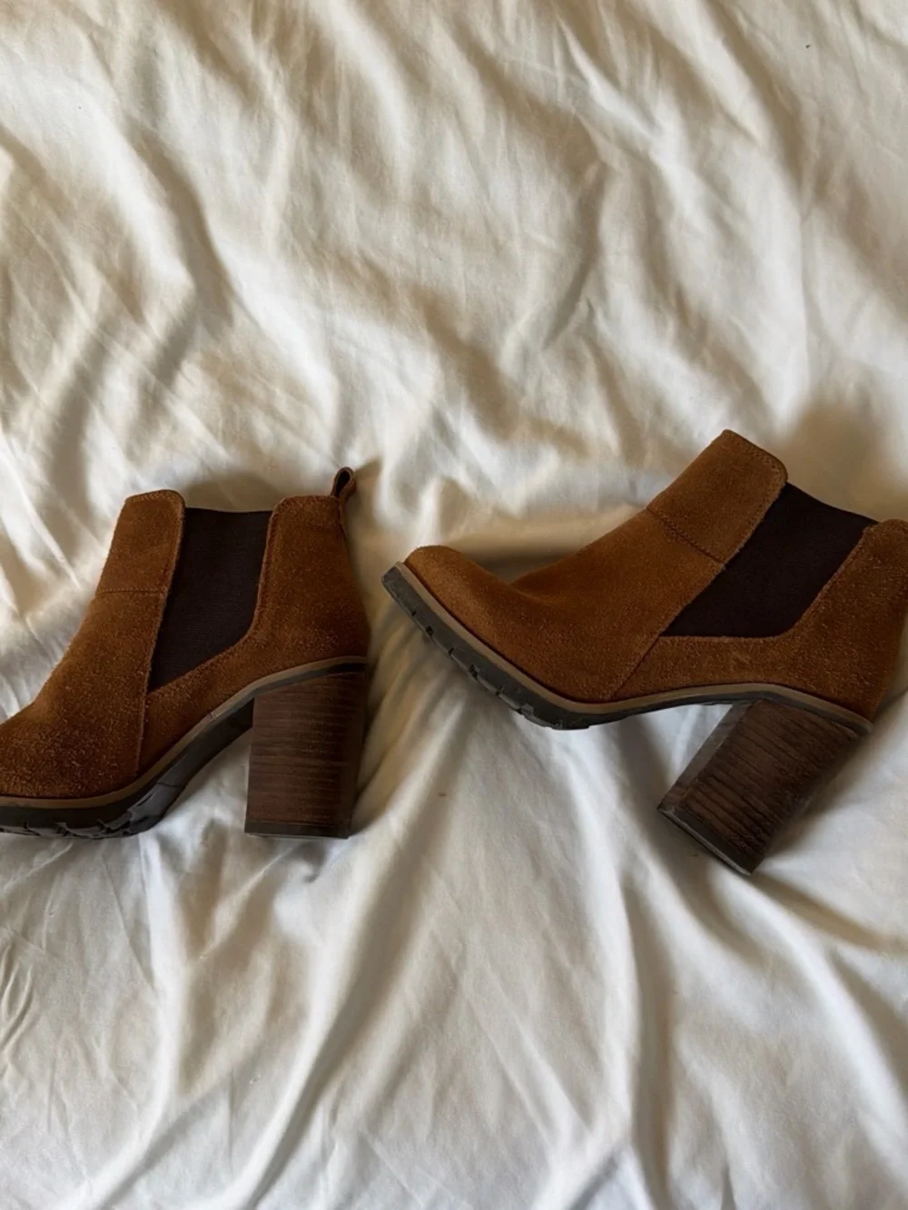 Crevo Brown Suede Block Heel Chelsea Booties